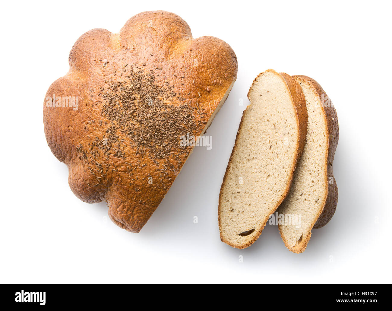 In Scheiben geschnittene Brot isoliert auf weißem Hintergrund. Stockfoto