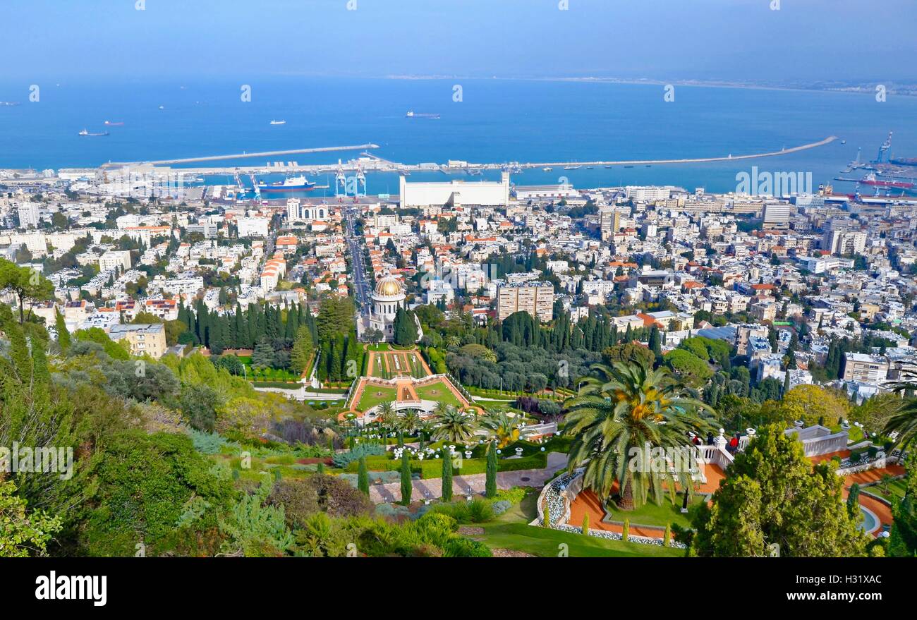 Mit Blick auf Haifa, Israel vom Berg Karmel Stockfoto