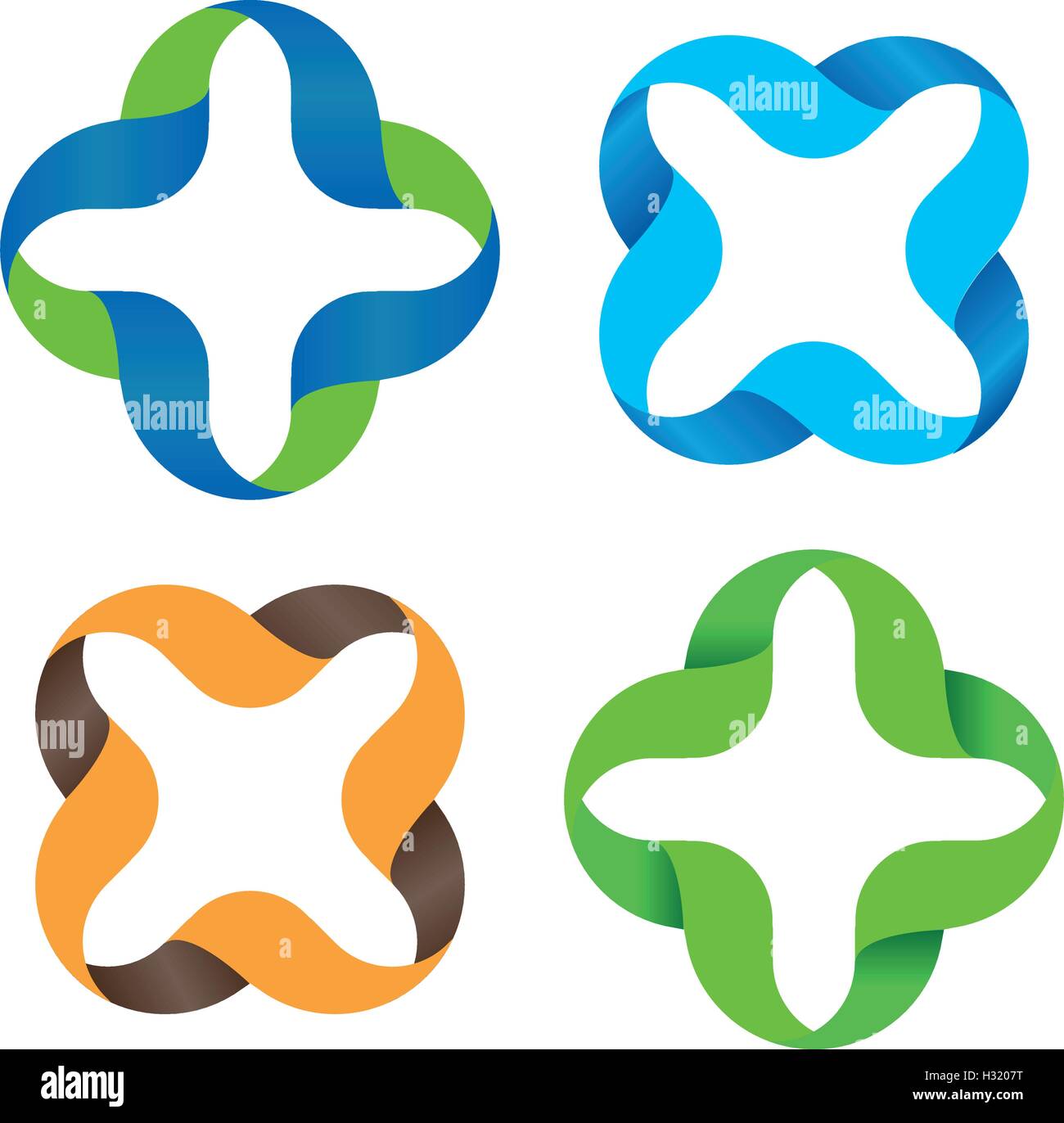 Isolierte abstrakt bunt Kreuz Vektor-Logo-Set. Skizzierten Plus und Multiplikation Zeichen Sammlung. Gruppe der medizinischen Icons. Arithmetische Schriftzug.   Abbildung. Stock Vektor