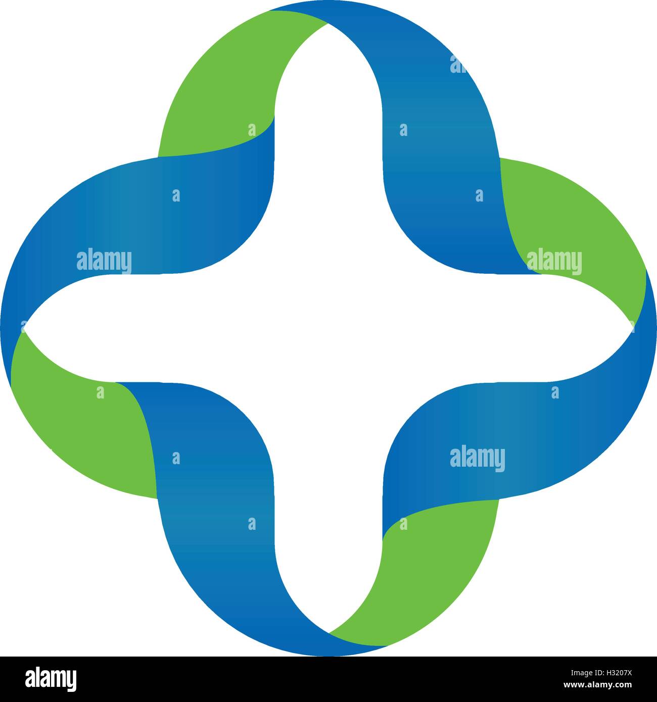 Isolierte abstrakte blaue und grüne Farbe Kreuz Vektor-Logo. Skizzierten Pluszeichen. Medizinische-Symbol. Arithmetische Schriftzug.   Abbildung. Stock Vektor