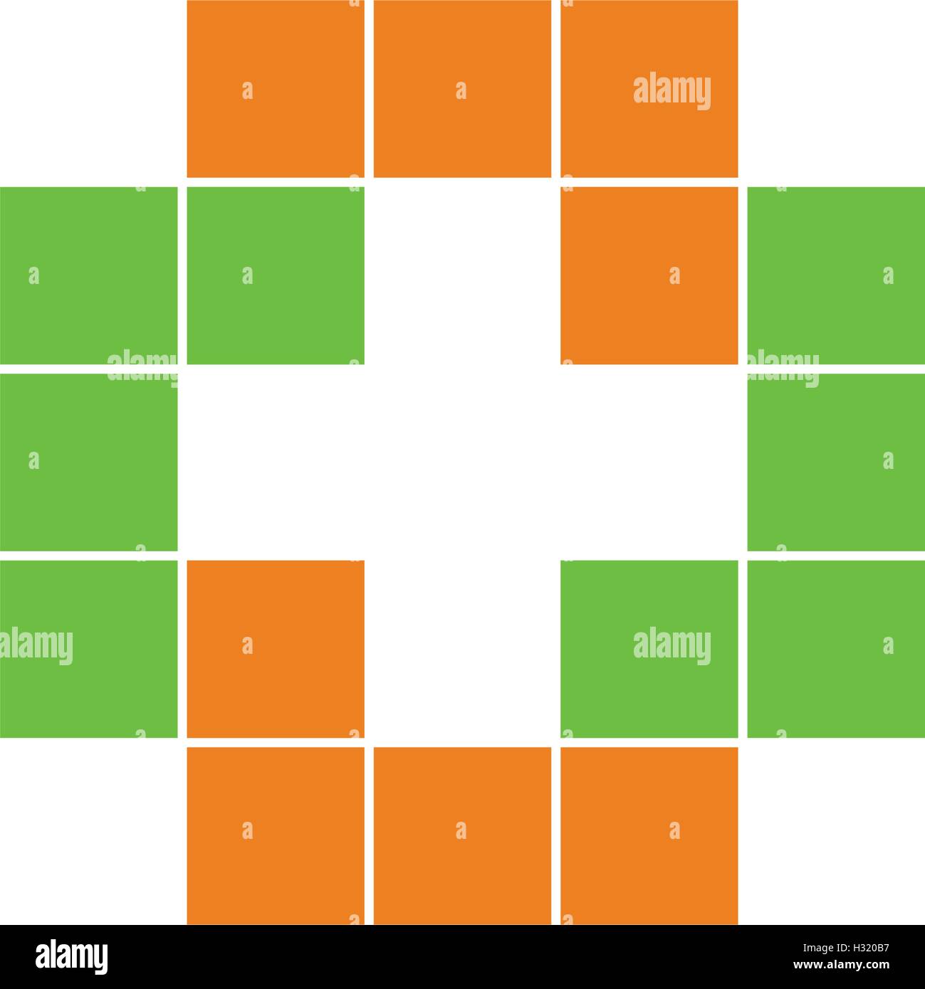Buntes Mosaik isoliertes cross Logo. Kachel-Element. Religiöses Zeichen. Medizinischen Symbol. Krankenhaus-Ambulanz-Emblem. Doctor s Office-Symbol. Health Care. Vektor-Illustration. Stock Vektor