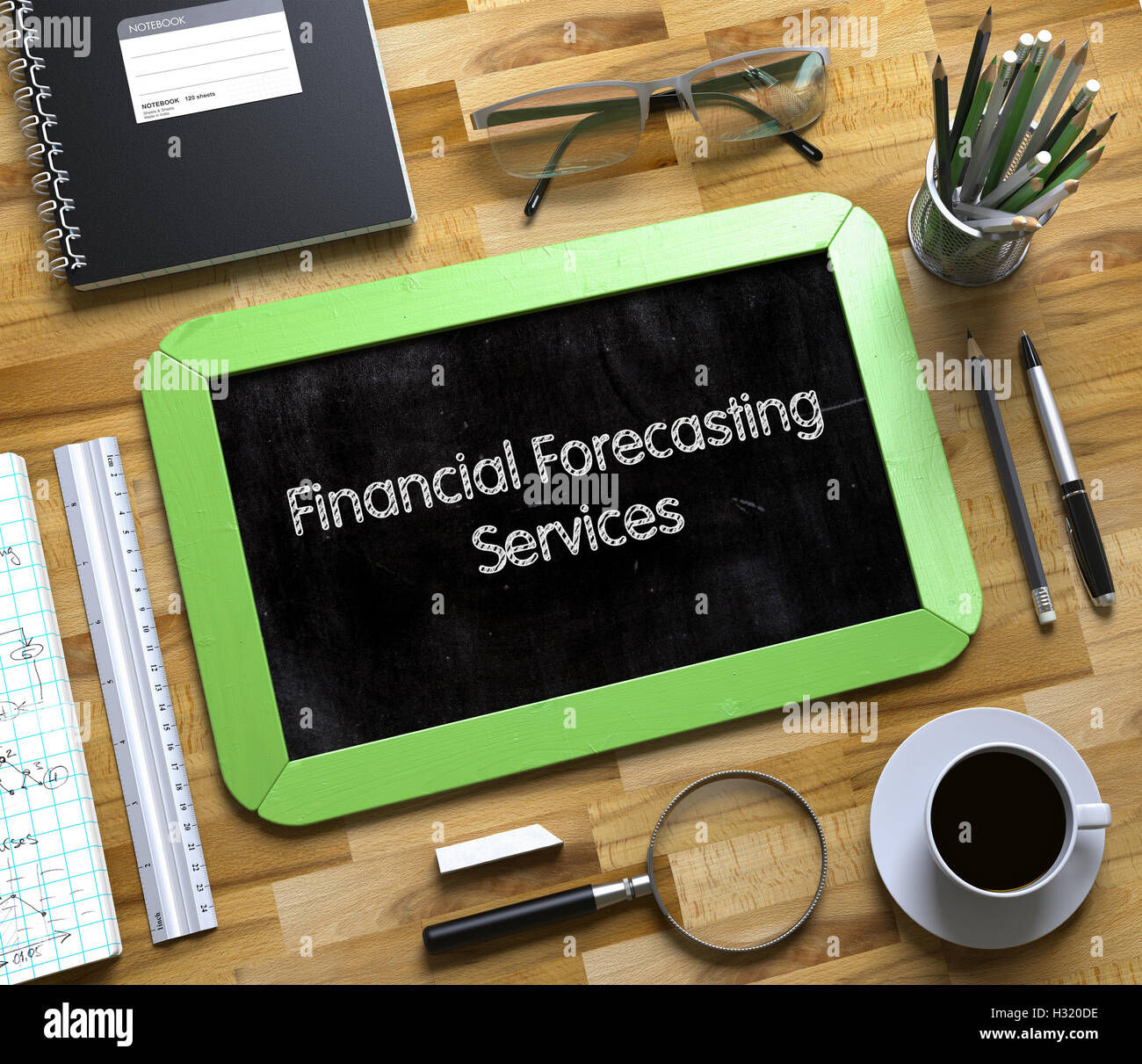 Finanzielle Prognose Dienstleistungskonzept an kleinen Tafel. 3D Stockfoto