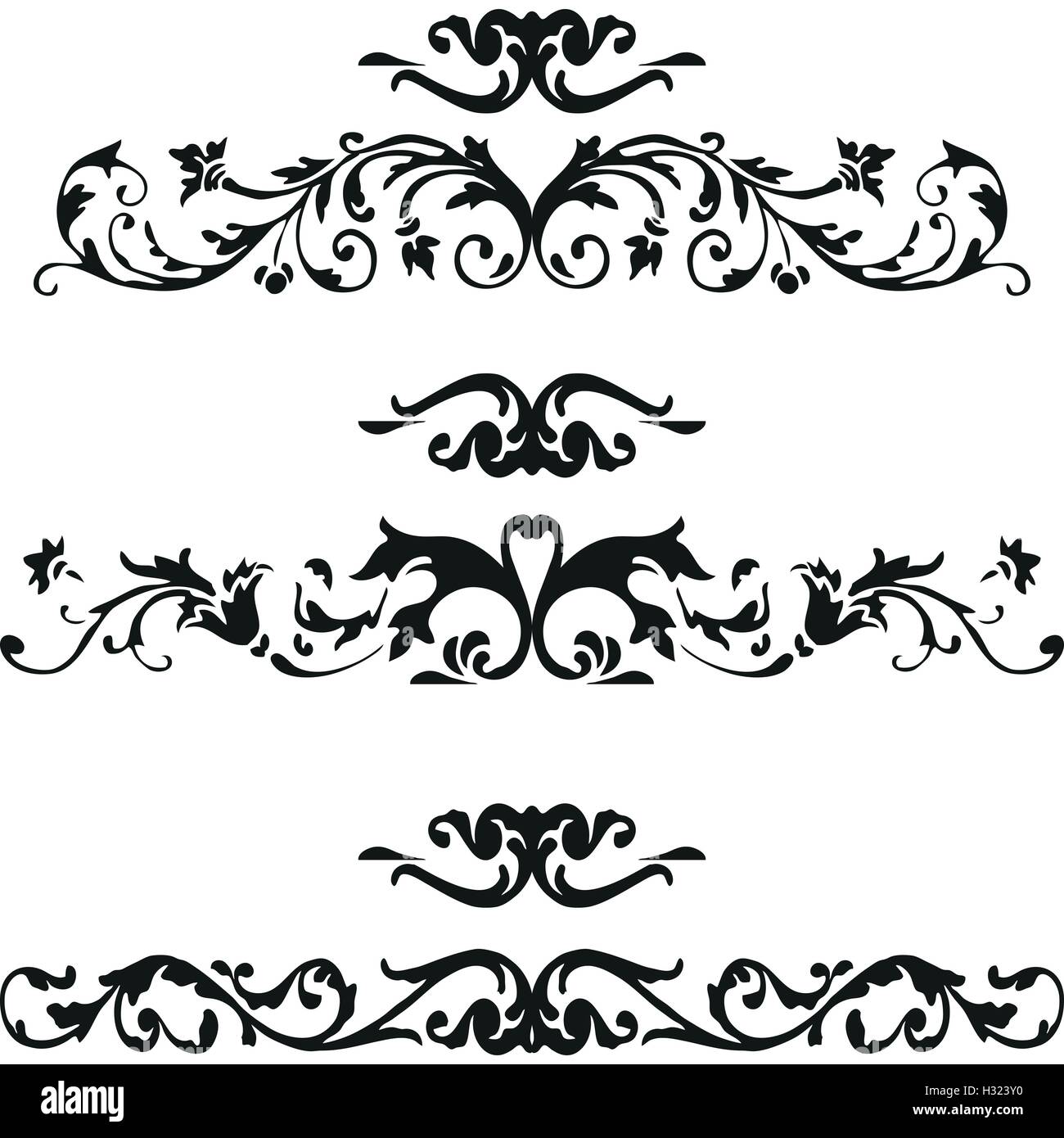 Vektor-Set von Vintage Ornamente Schnörkel mit floralen Elementen auf  weißem Hintergrund für Einladung Gratulation und Gruß c Stock-Vektorgrafik  - Alamy