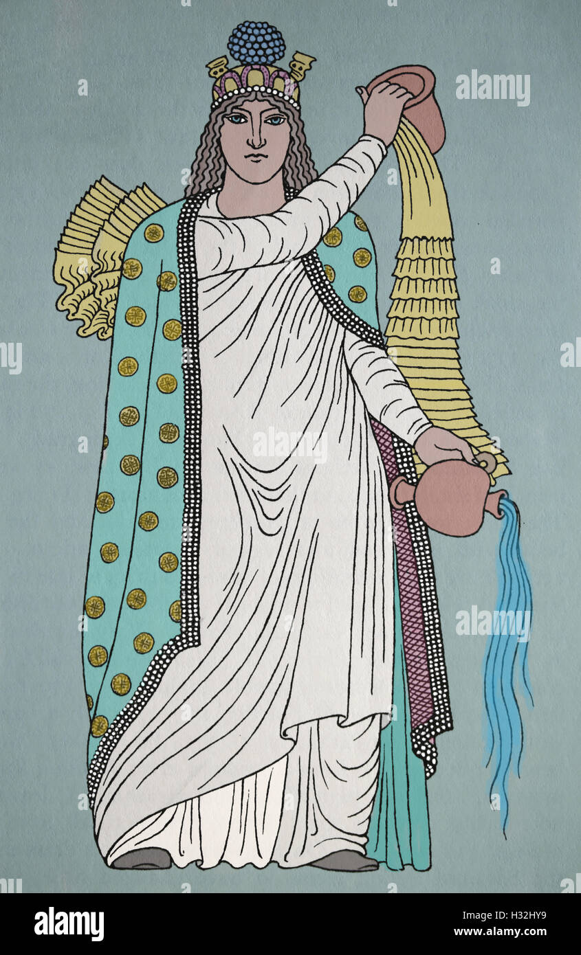 Persien. Sassanid Periode. Göttin Anahita. Gravur. Farbe. des 19. Jahrhunderts. Taq-e Bostan. Stockfoto