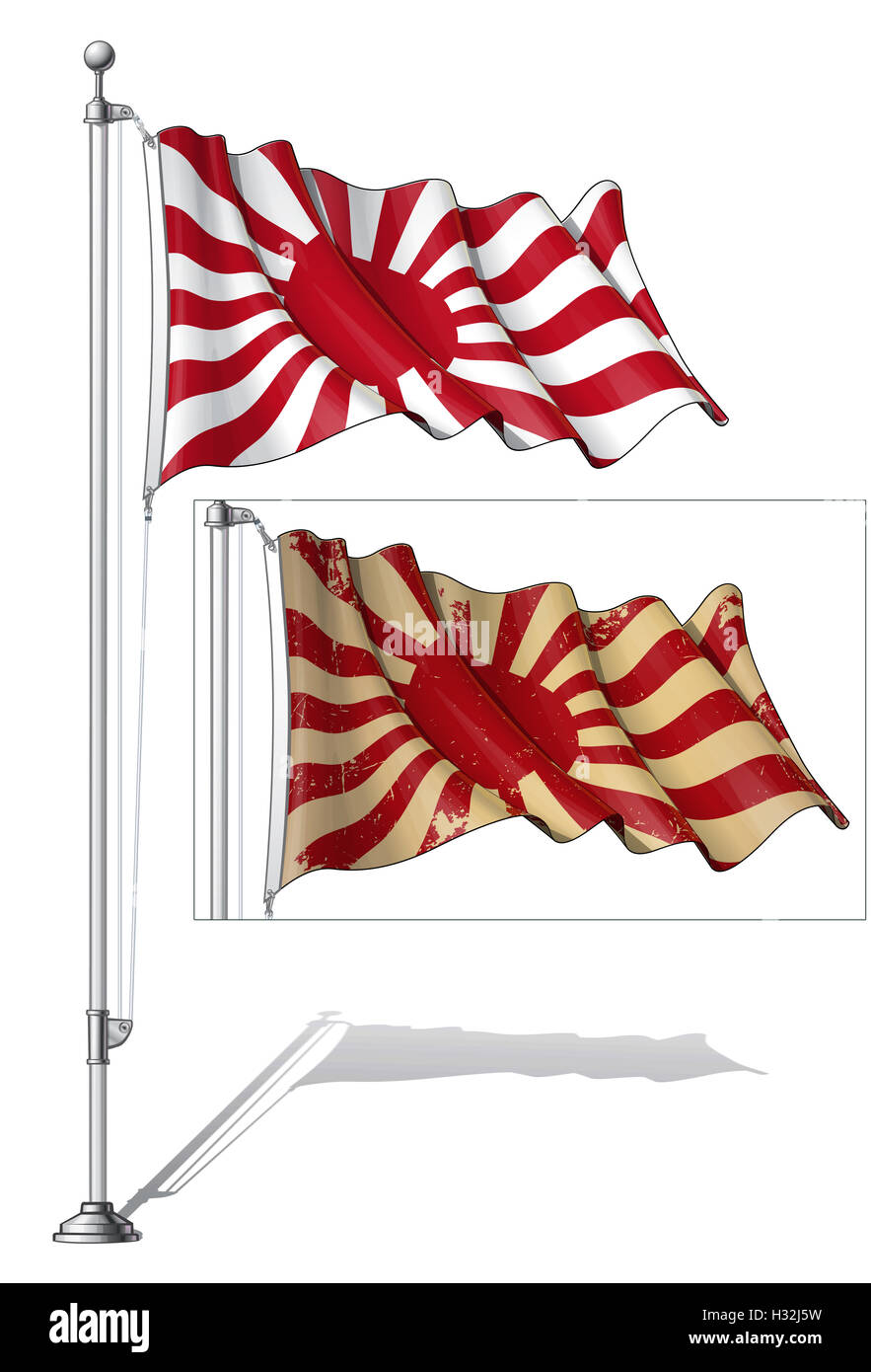 Pole der japanischen kaiserlichen Marine Fahne Flagge Stockfoto