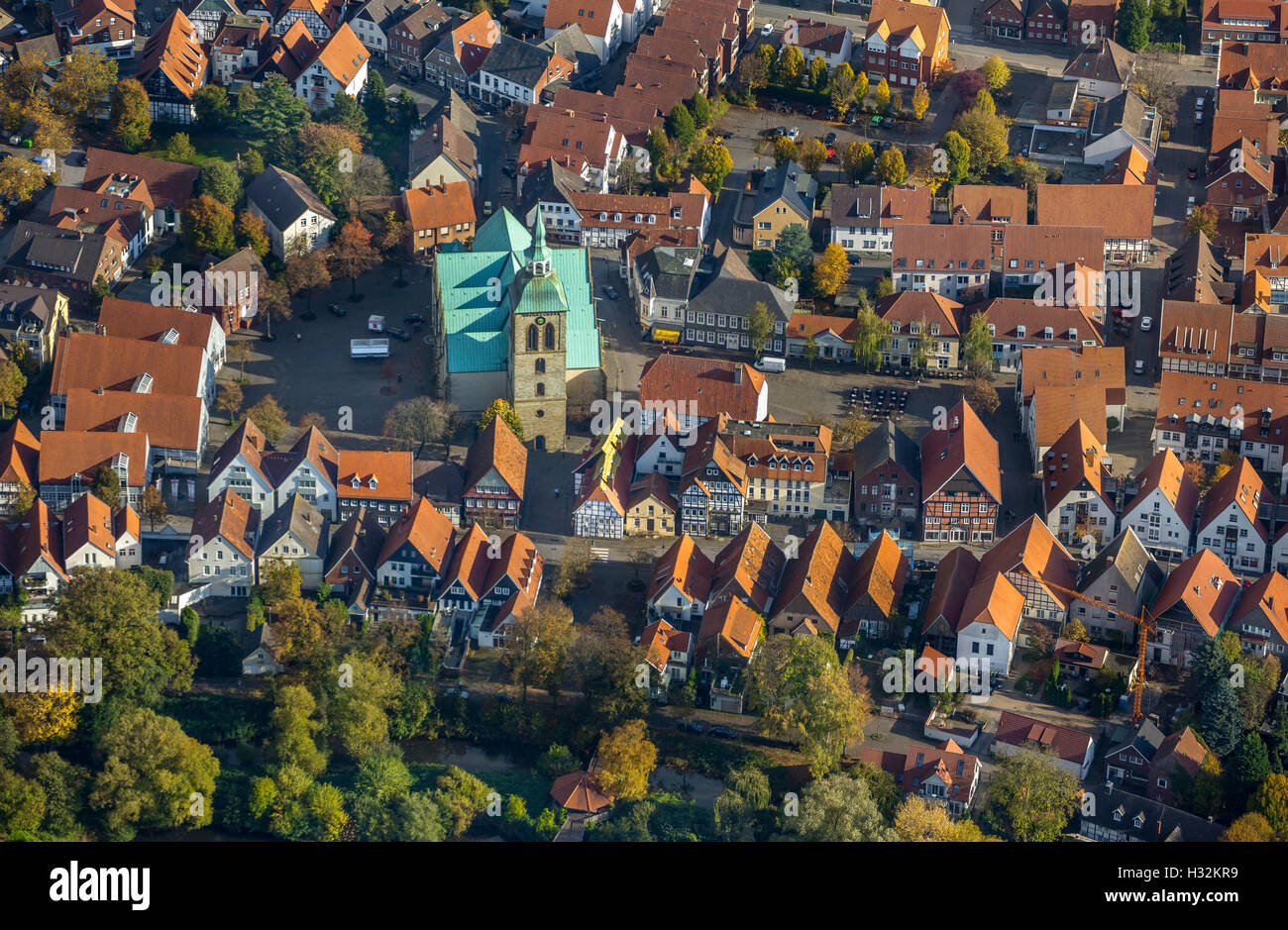 Luftaufnahme, Überblick über Wiedenbrück mit St.Egidius Kirche Wiedenbrück, Luftaufnahme von Rheda-Wiedenbrück, Stockfoto