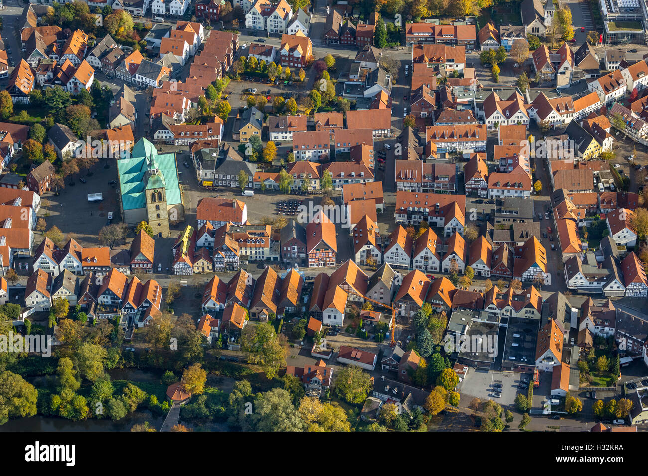 Luftaufnahme, Überblick über Wiedenbrück mit St.Egidius Kirche Wiedenbrück, Luftaufnahme von Rheda-Wiedenbrück, Stockfoto