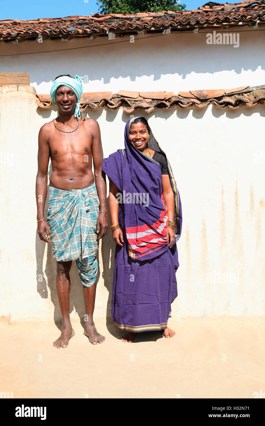 Paar, BHARIA Stamm, Kendaikhar Dorf, Korba Dist, Tahsil Kathgora, Chattisgarh, Indien Stockfoto