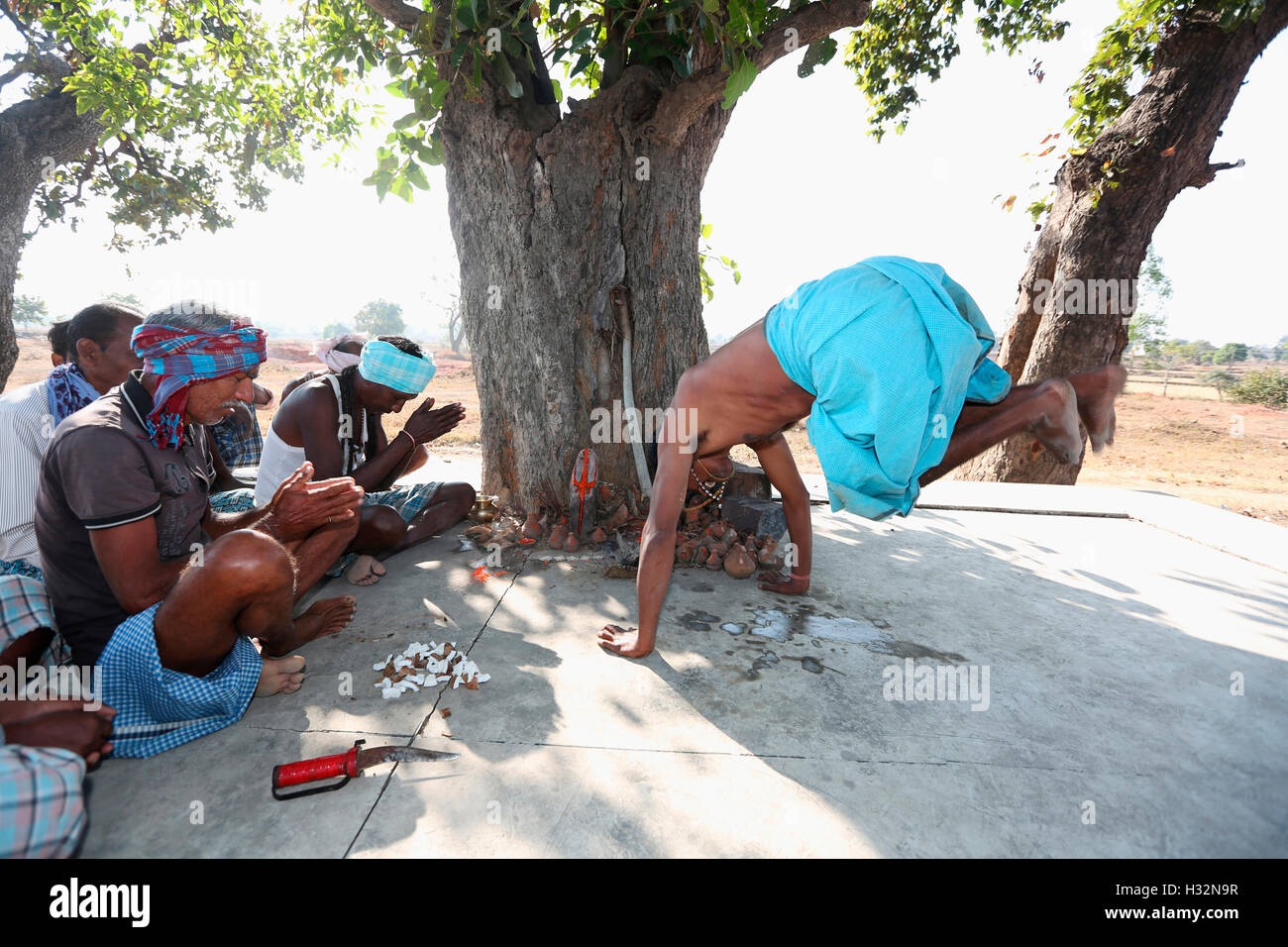 Ein Ritual in Thakur Deo Puja, BHARIA Stamm, Kendaikhar Dorf, Korba Dist, Tahsil Kathgora, Chattisgarh, Indien Stockfoto