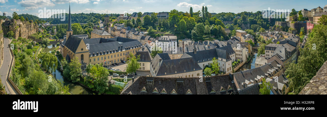 Luxemburg-Unterstadt Panorama, Luxemburg Stockfoto