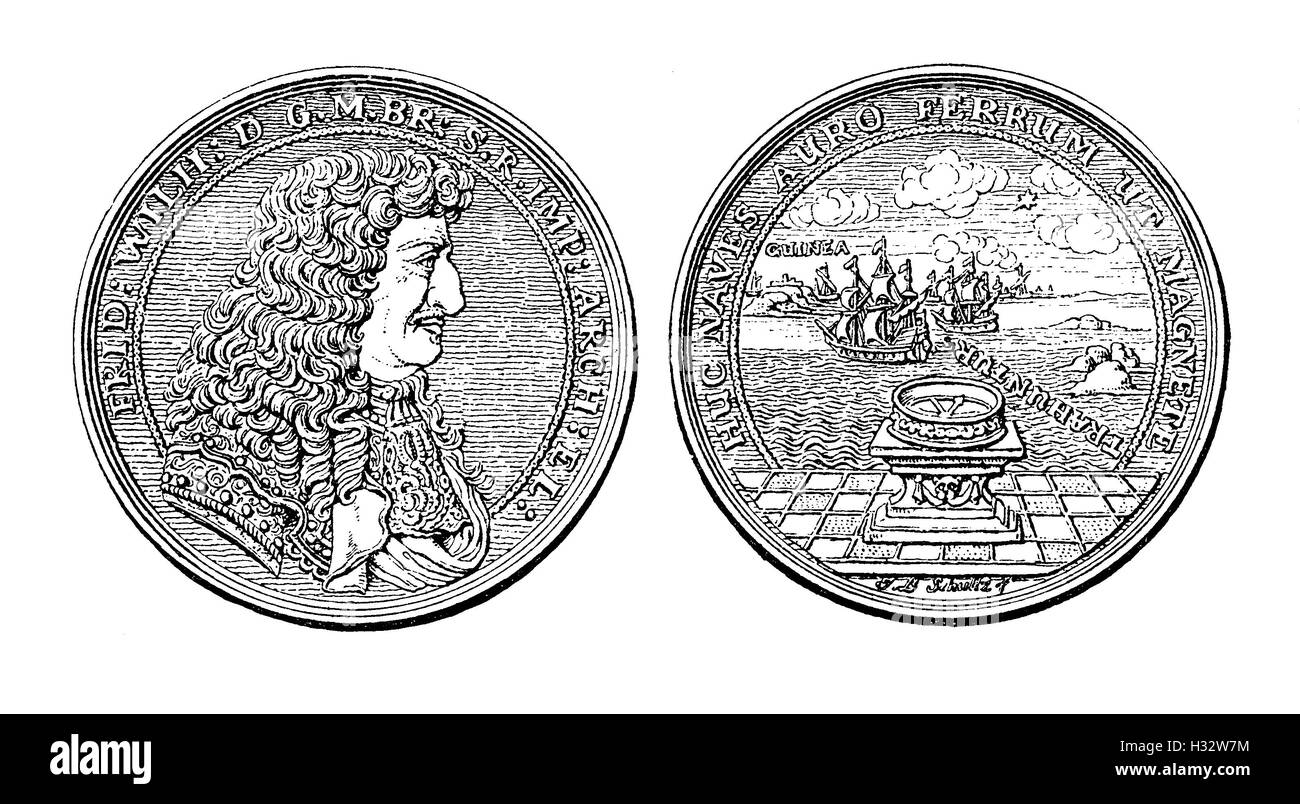 Deutschland, Silbermedaille von 1681 von Frederick William, Kurfürst von Brandenburg, Herzog von Preußen zum Gedenken an die afrikanische Kampagne Stockfoto
