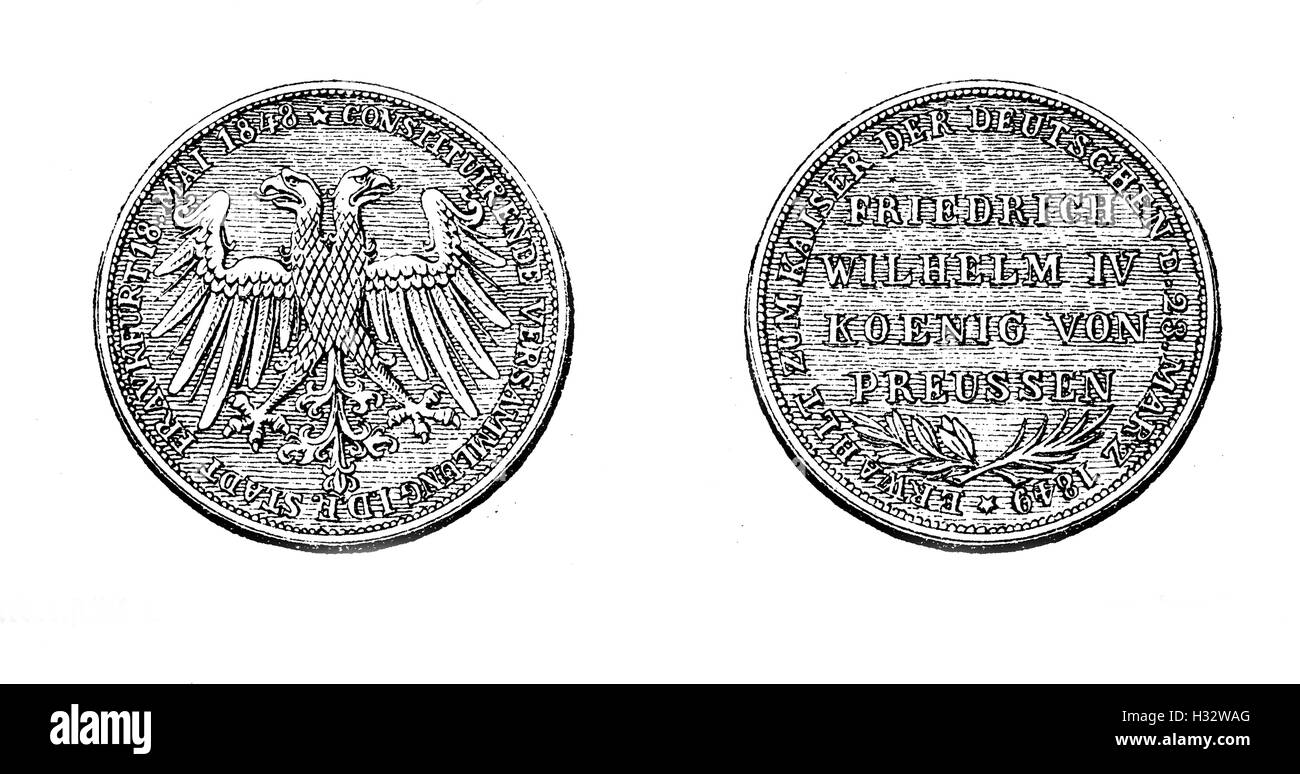 XIX Jahrhundert Jahrgang Gravur, Gulden von 1848 von Frederick William IV von Preußen Stockfoto