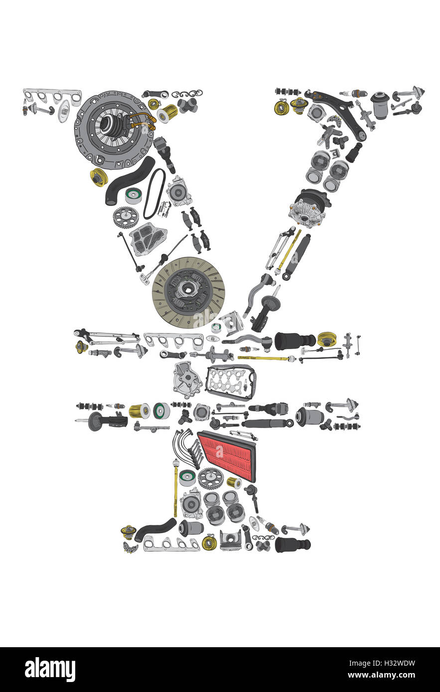 Japan-Yen-Geld mit Auto-Teile für Auto Stockfoto