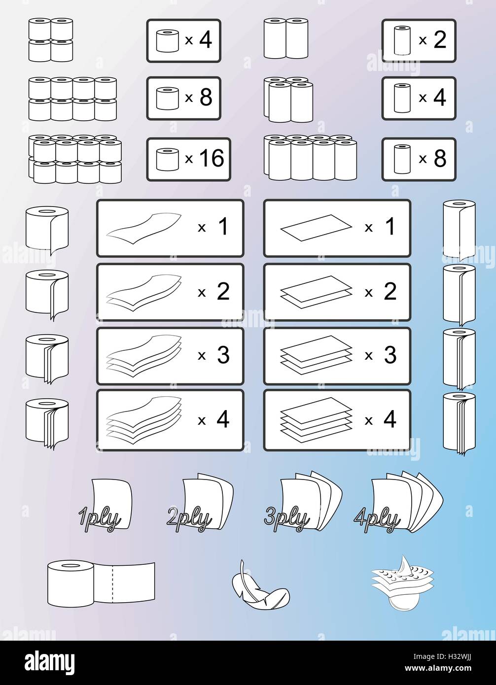 Satz von Toilettenpapier und Papierhandtücher, Verpackungen, Schilder, Symbole und Ikonen. Isolierte Darstellung. Vektor. Stock Vektor