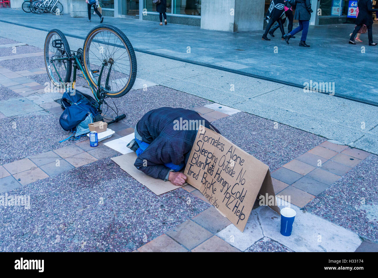 Obdachloser, Downtown, Vancouver, Britisch-Kolumbien, Kanada Stockfoto