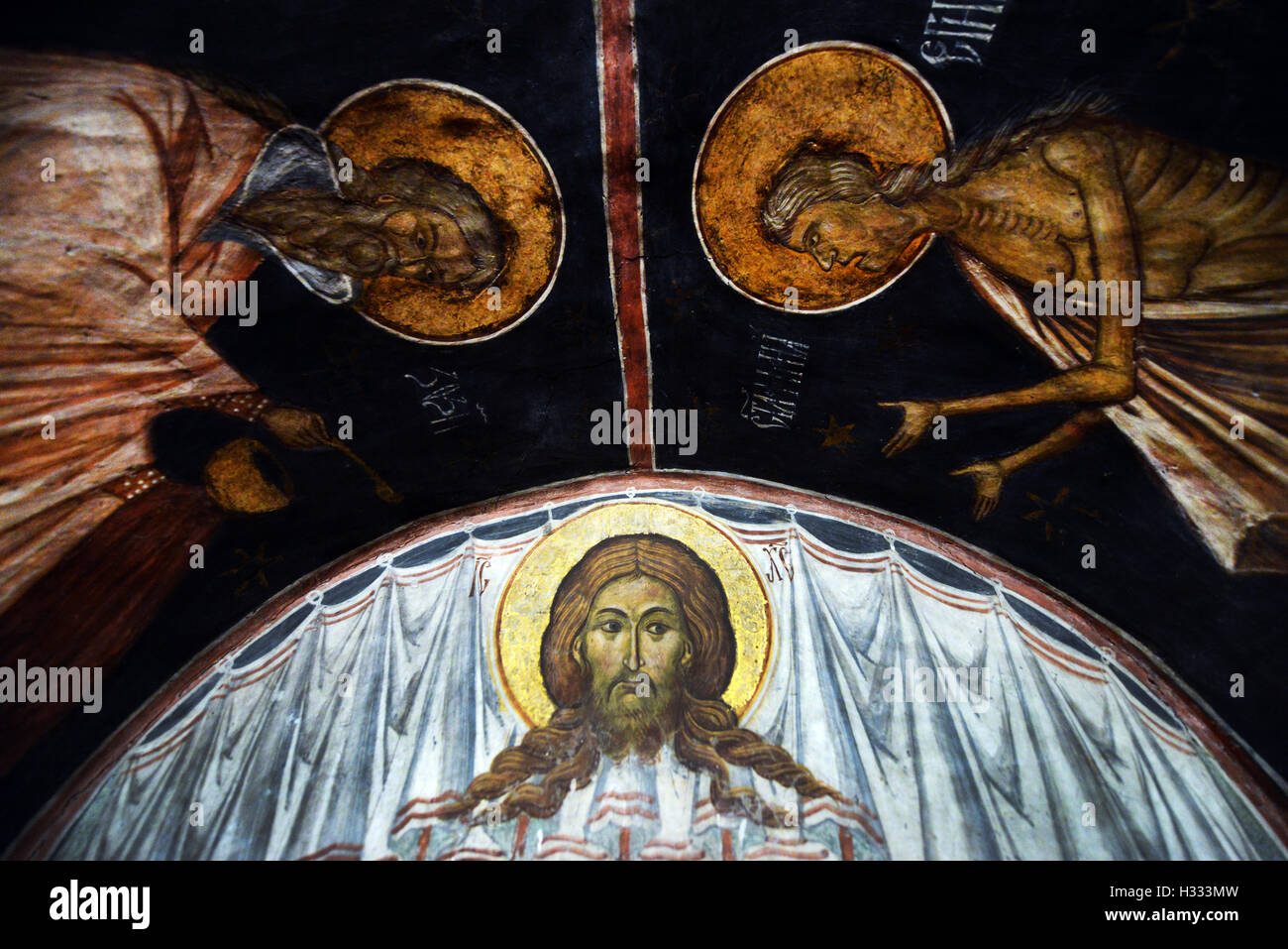 Die schöne gemalt Kirche an das Kloster Voronet im nördlichen Moldawien, Rumänien. Stockfoto