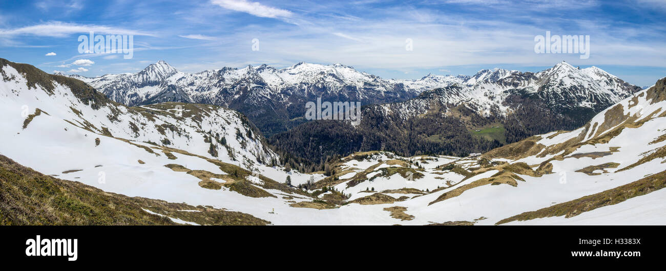 Panorama Ansicht, Radtstätter Tauern, Berge, österreichischen Zentralalpen Frühling Schnee Schmelze, Obertauern, Salzburger Land, Österreich Stockfoto