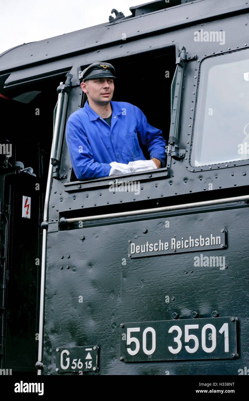 Fahrer der Klasse 50 Dampf Lok Nr. 50 3501 an die deutsche Dampf-Lokomotive-Museum, Neuenmarkt, Franken, Bayern Stockfoto