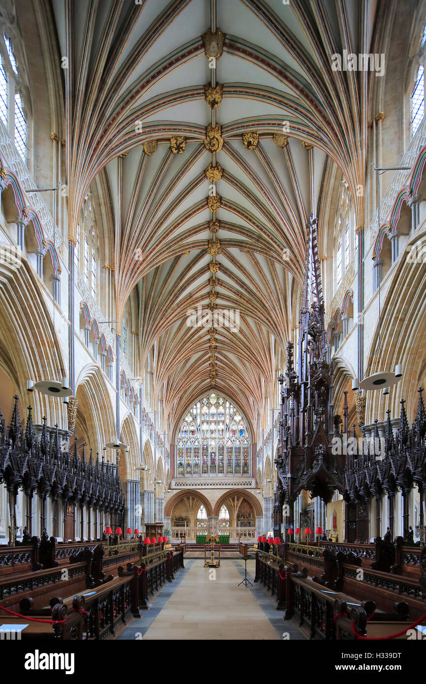 Chor, Cathedral Church of Saint Peter in Exeter, Exeter, Devon, England, Vereinigtes Königreich Stockfoto