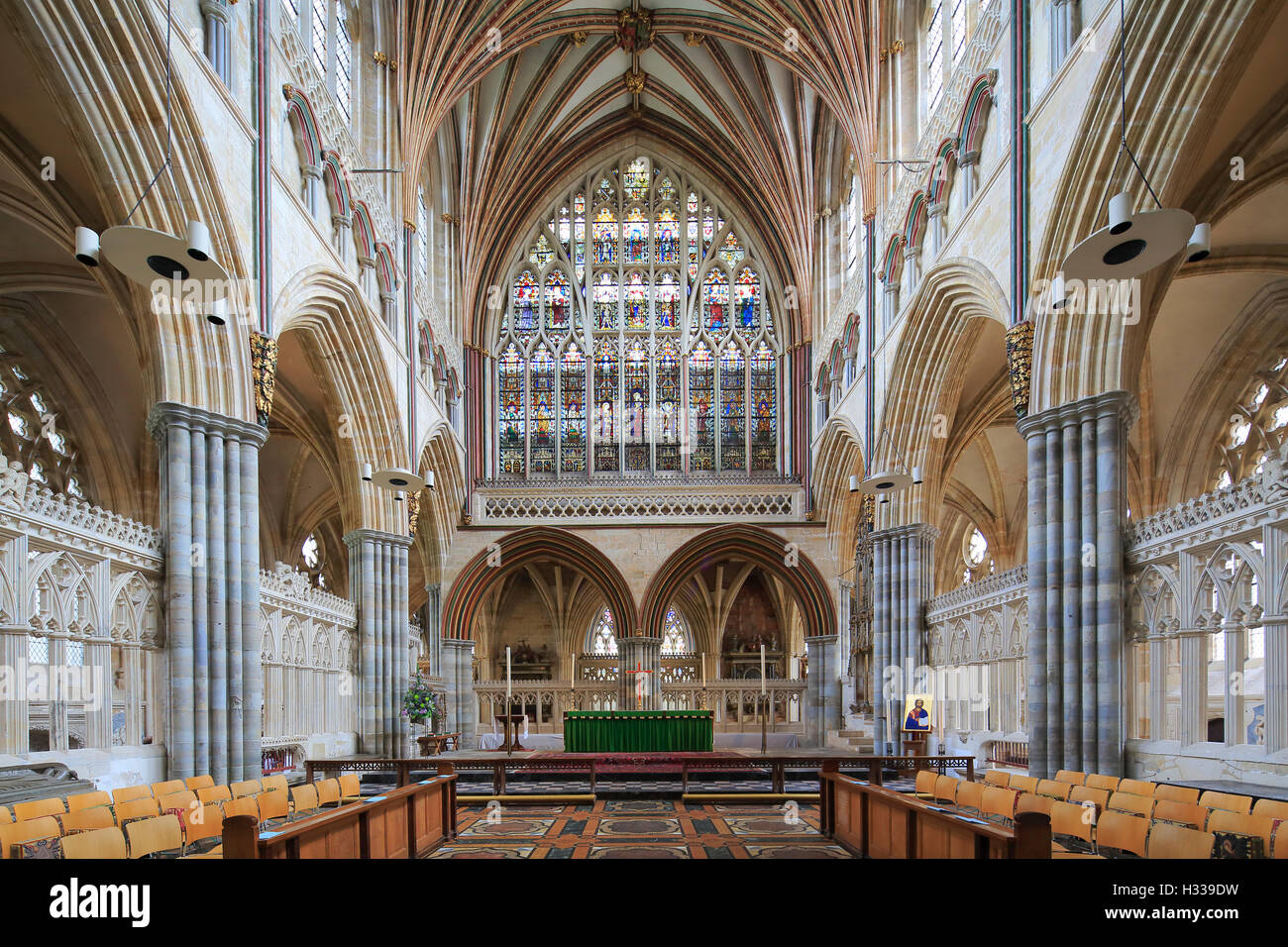 Chor, Cathedral Church of Saint Peter in Exeter, Exeter, Devon, England, Vereinigtes Königreich Stockfoto