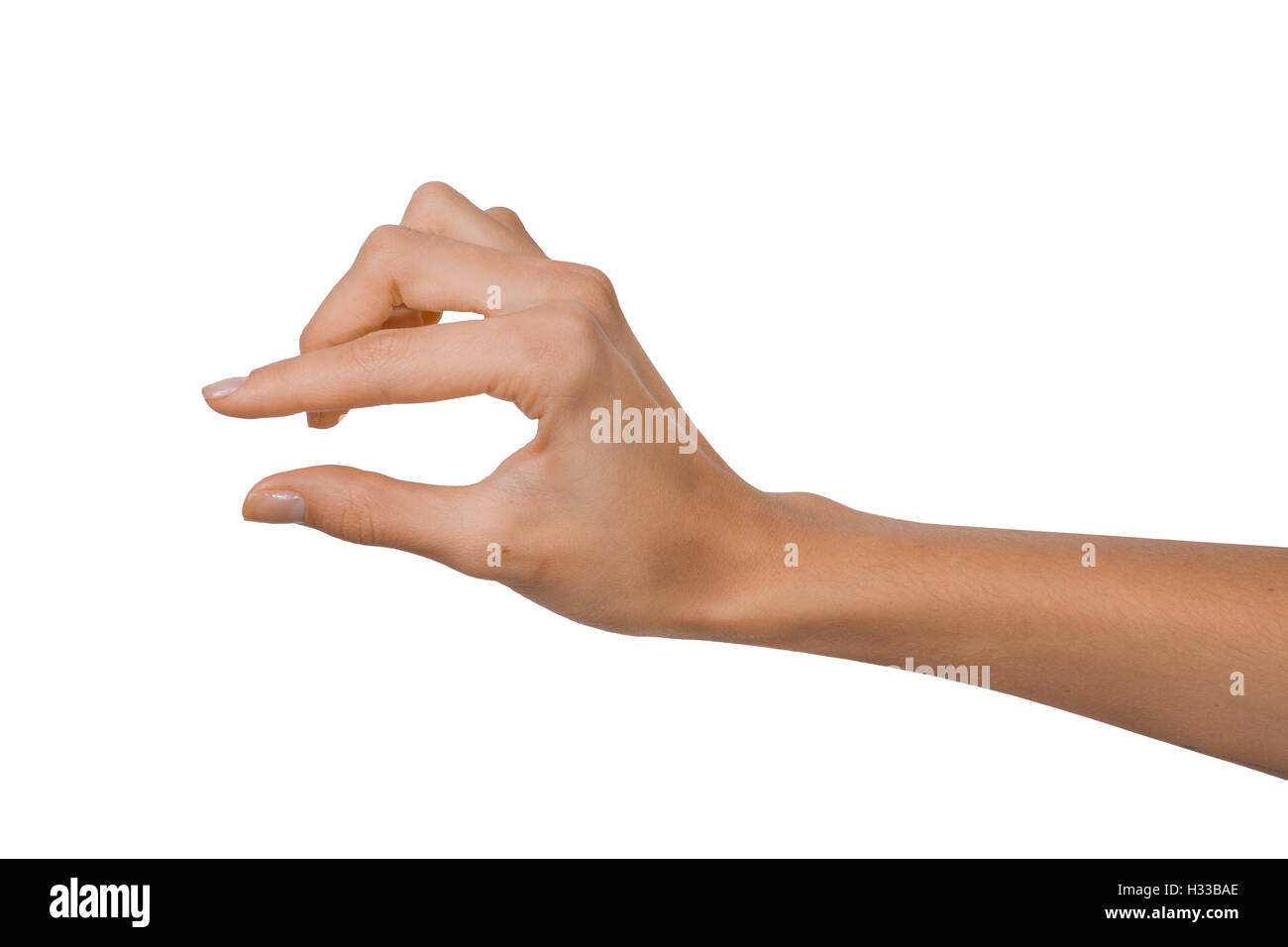 Isolierte leere offene Frau weibliche Hand in einer Position auf einem weißen Hintergrund Stockfoto