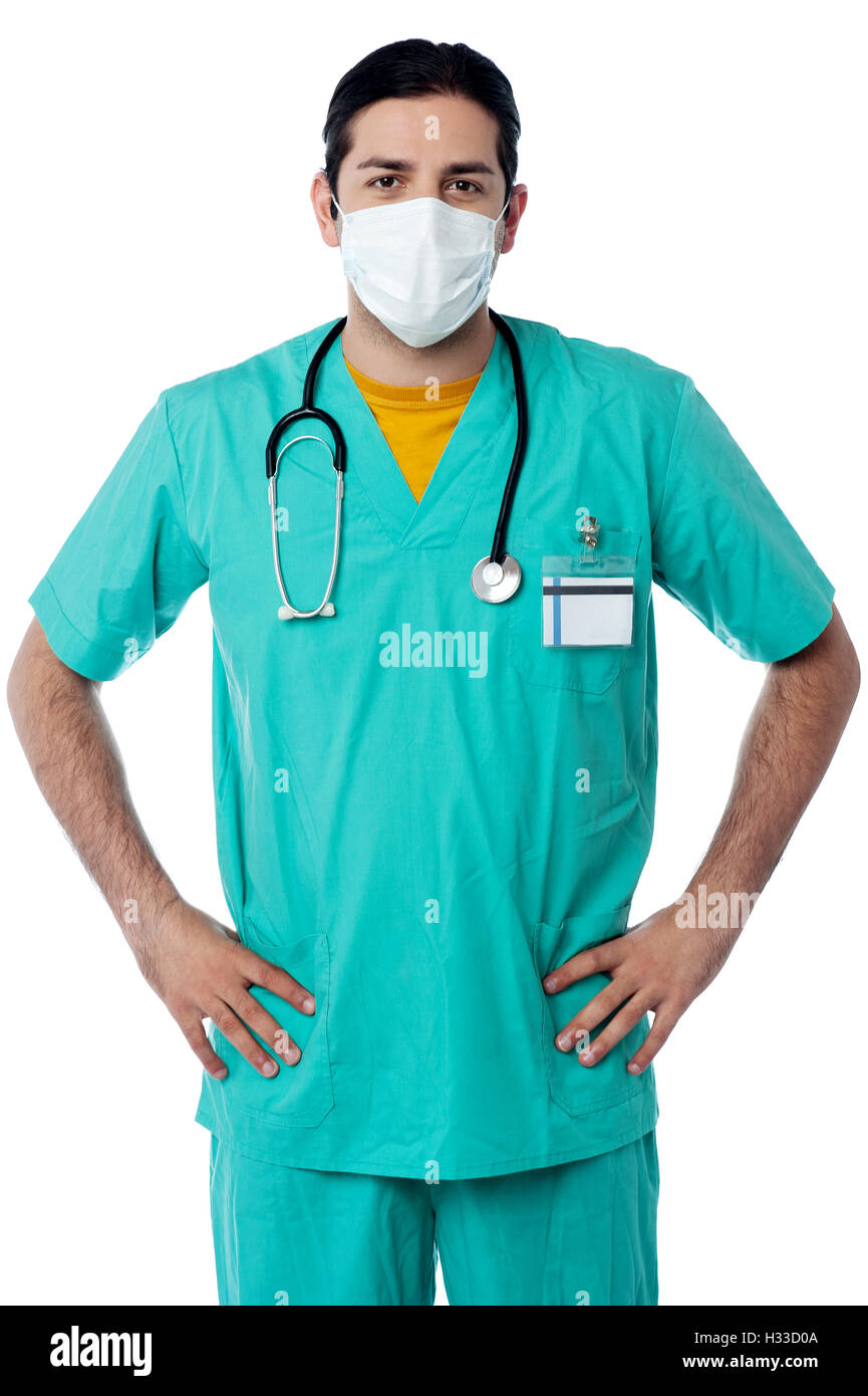 Gut aussehend Krankenpfleger mit der Hand auf den Hüften Stockfoto