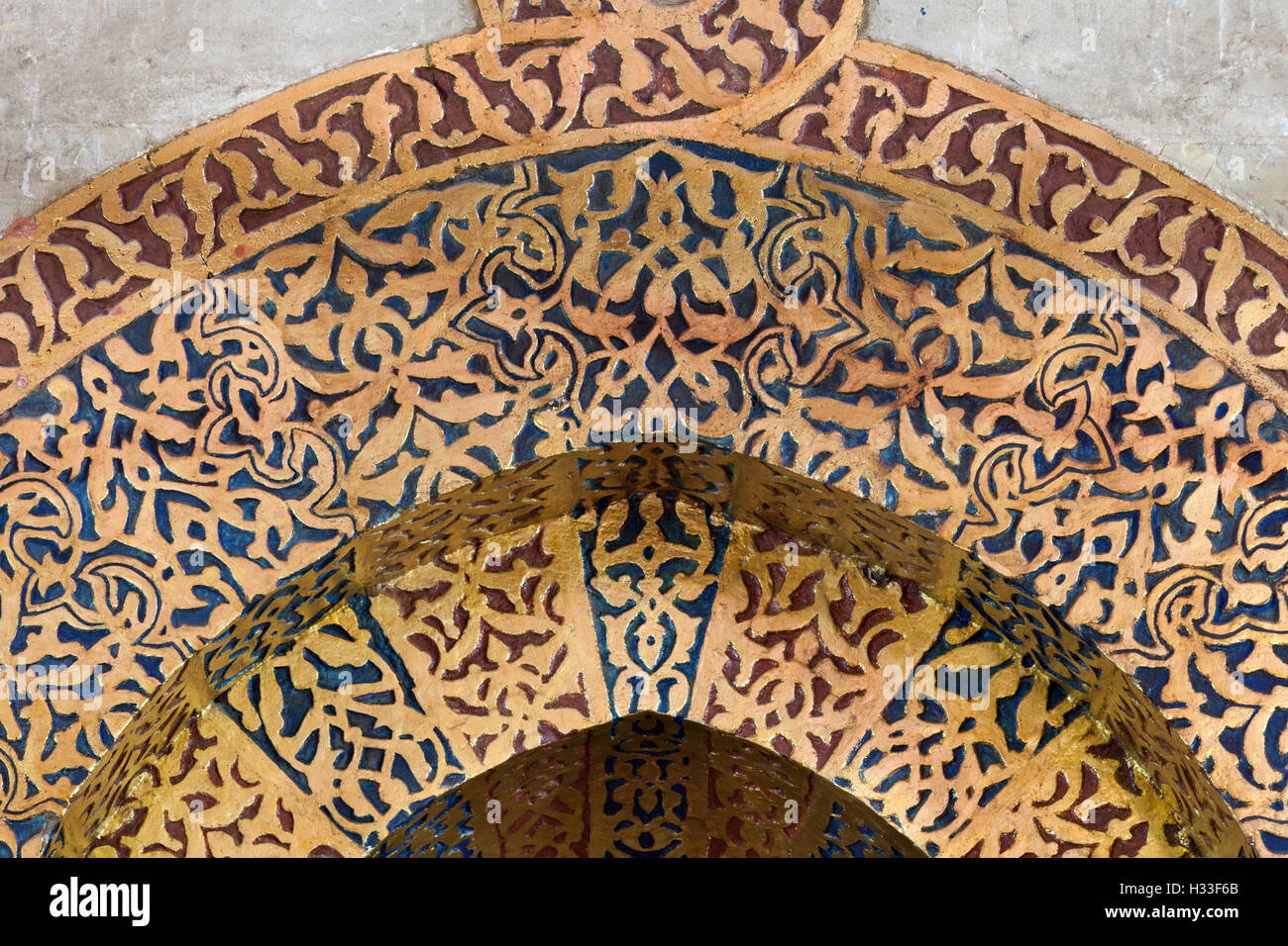 Detail der Mihrab von Mausoleum, komplexe von Sultan Qaytbay, Kairo, Ägypten Stockfoto