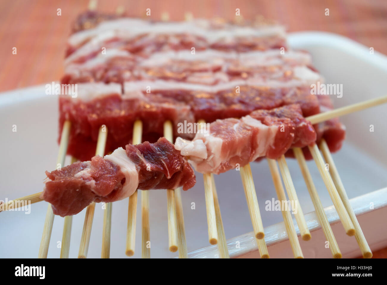 Arrosticini eher Spieße von kastrierten Schaffleisch Stockfoto