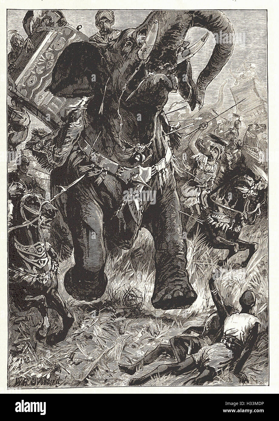 NIEDERLAGE DES PORUS DURCH DIE MAKEDONIER. -von "Illustrated Cassell es Universalgeschichte" - 1882 Stockfoto