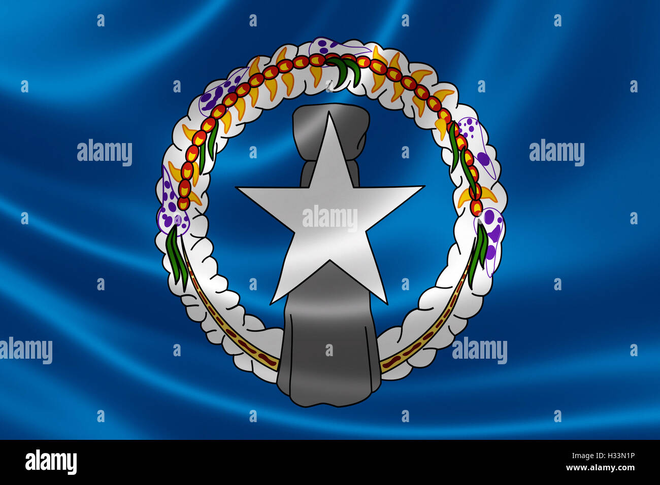 3D-Rendering einer Satin-strukturiertes Flagge von Nördliche Marianen, ein Territorium der USA befindet sich im Nordwestpazifik Stockfoto