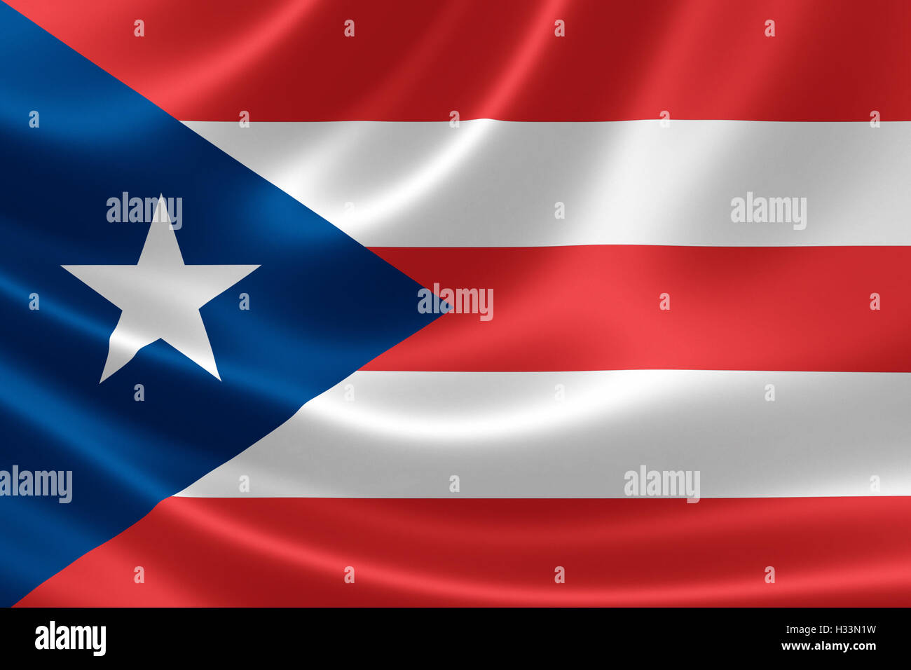 3D-Rendering einer Satin-strukturiertes Flagge von Puerto Rico, ein Außengebiet der Vereinigten Staaten befindet sich in der nordöstlichen Cari Stockfoto