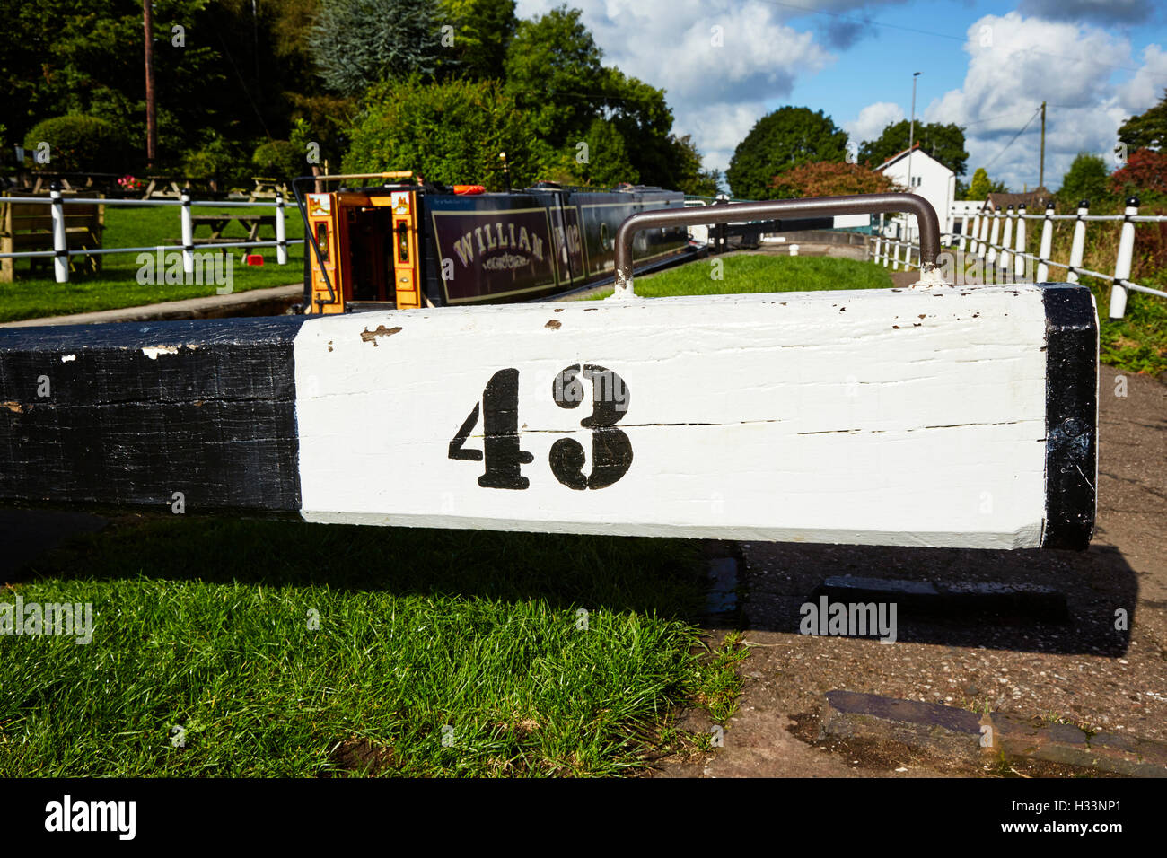 Nummer 43 am Tor bei Rode Heath am Trent & Mersey Kanal Stockfoto