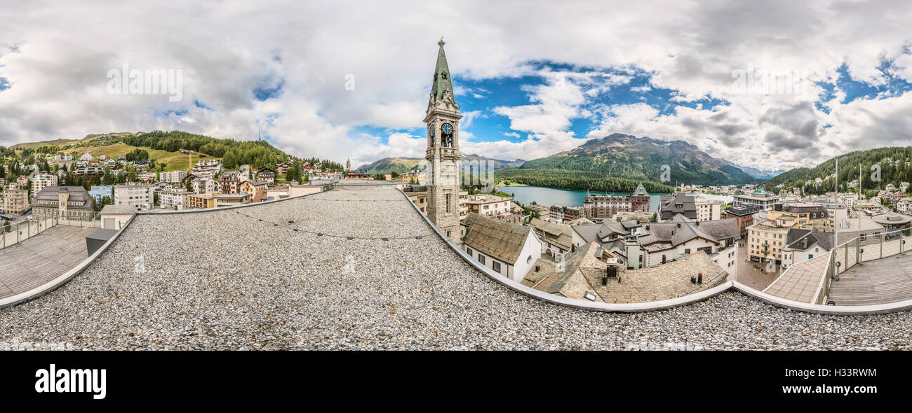 360 Grad Blick über St.Moritz, Graubünden, Schweiz Stockfoto