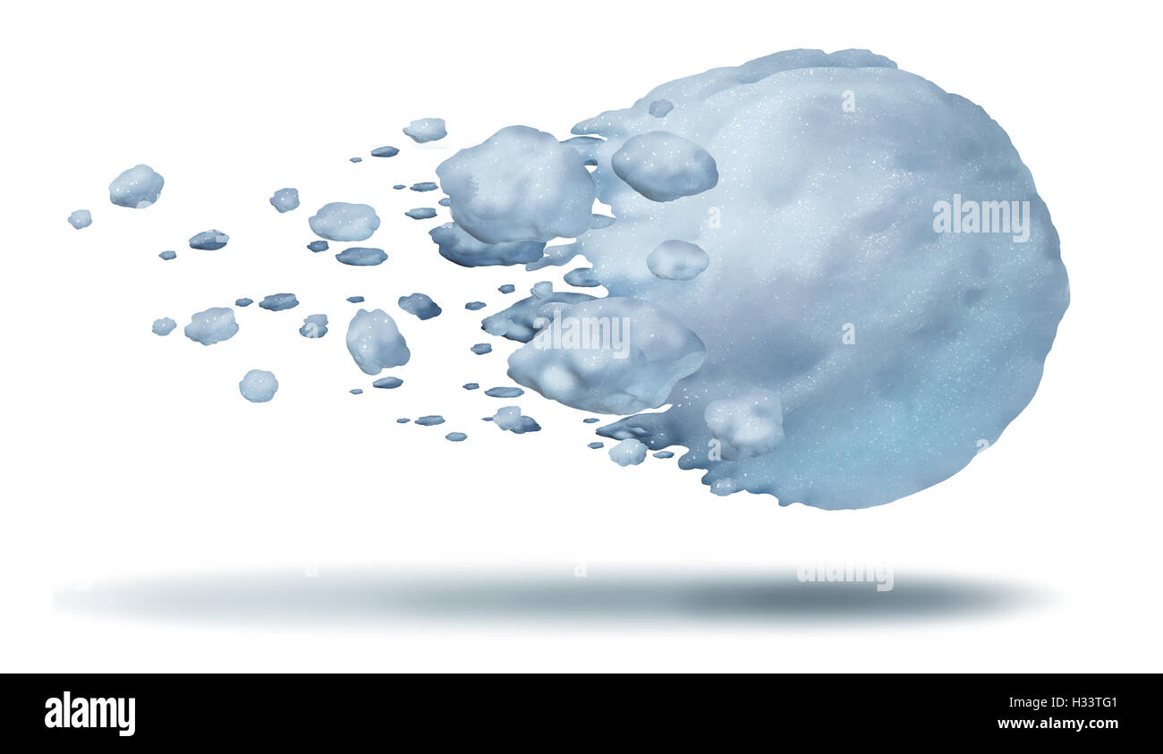 Schneeball werfen oder Schnee Ball werfen Symbol als geworfen oder schwimmend gefrorene Winter Eis Kristall Kugel-Objekt auf einem weißen Hintergrund Stockfoto