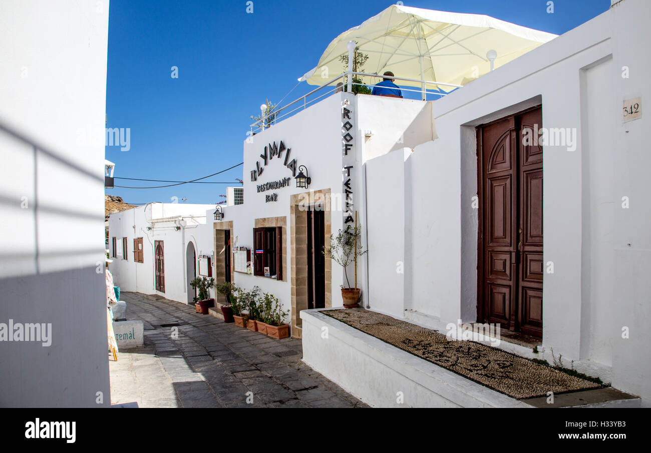 Traditionelle griechische Straße Lindos Griechenland Stockfoto