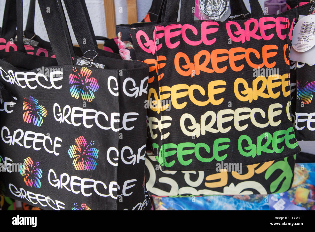 Griechischen Handtaschen Lindos Rhodos Griechenland Stockfoto