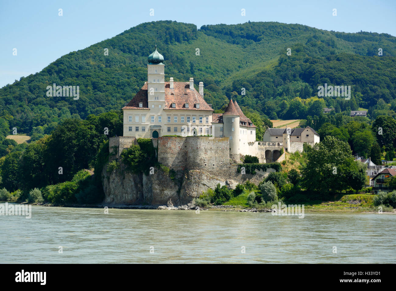 Schloss Schoenbuehel Auf Einem Felsen in Schoenbuehel an der Donau, Schoenbuehel-Aggsbach, Niederoesterreich, Oesterreich Stockfoto