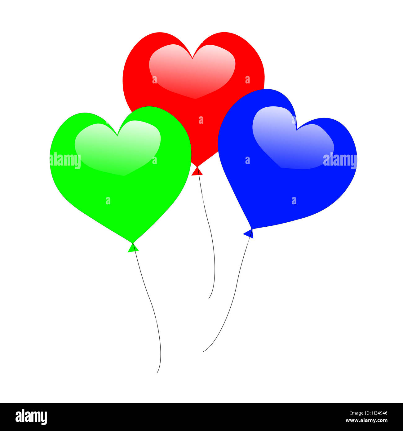 Bunte Herzen Ballons zeigen, Jubiläums-Party oder Feier Stockfoto