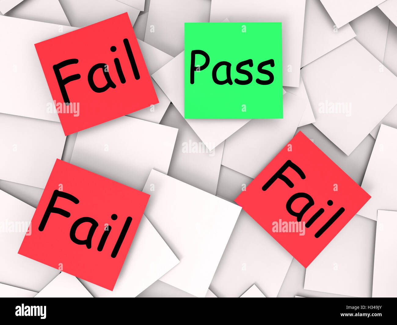 Pass Fail Post-It Notes bedeuten zugelassenen oder nicht erfolgreich ...