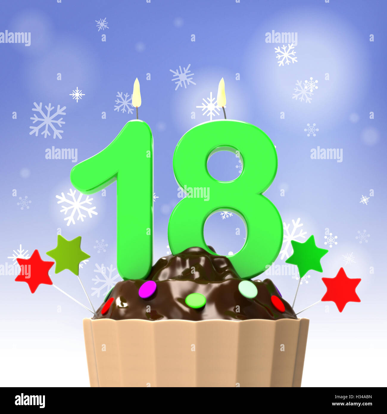 Achtzehn Kerze auf Cupcake Shows Teen Geburtstag oder Party Stockfoto