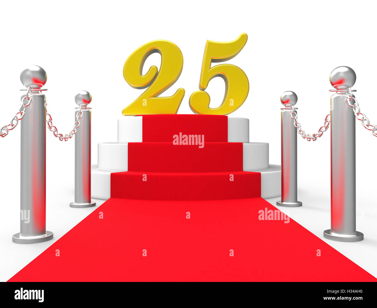 Goldene fünfundzwanzig auf roten Teppich zeigt fünfundzwanzigsten Jahrestag Stockfoto