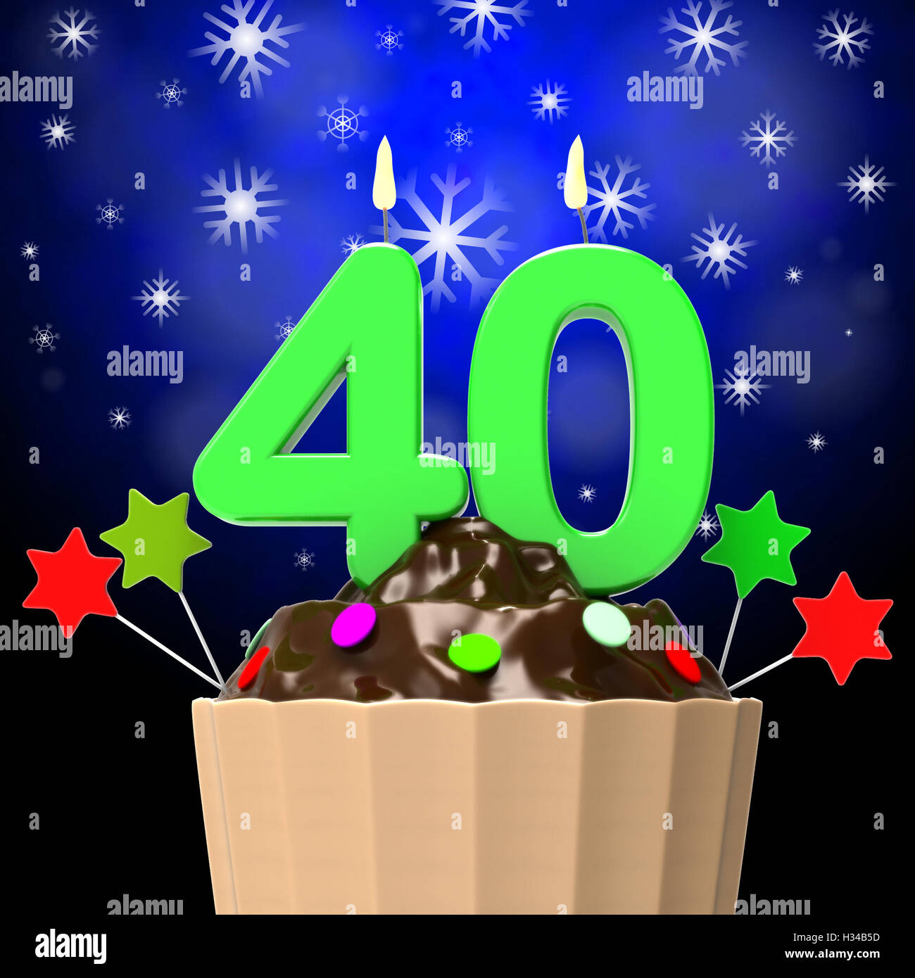 Vierzig Kerze auf Cupcake bedeutet 40 Jahre Jubiläum oder Party Stockfoto