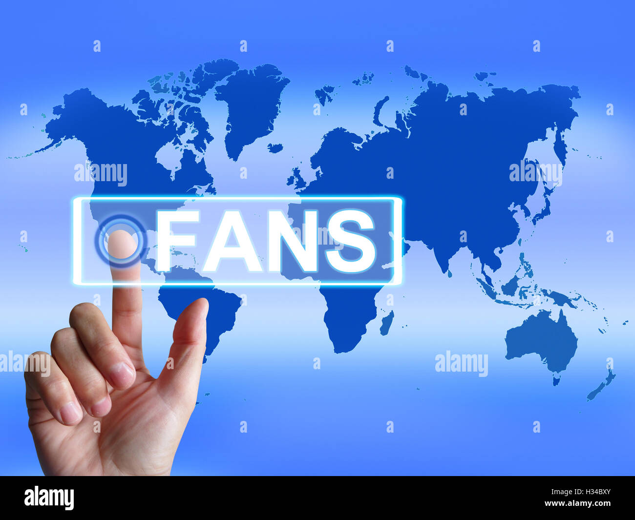 Karte zeigt weltweit oder Internet-Anhänger oder Bewunderer-Fans Stockfoto