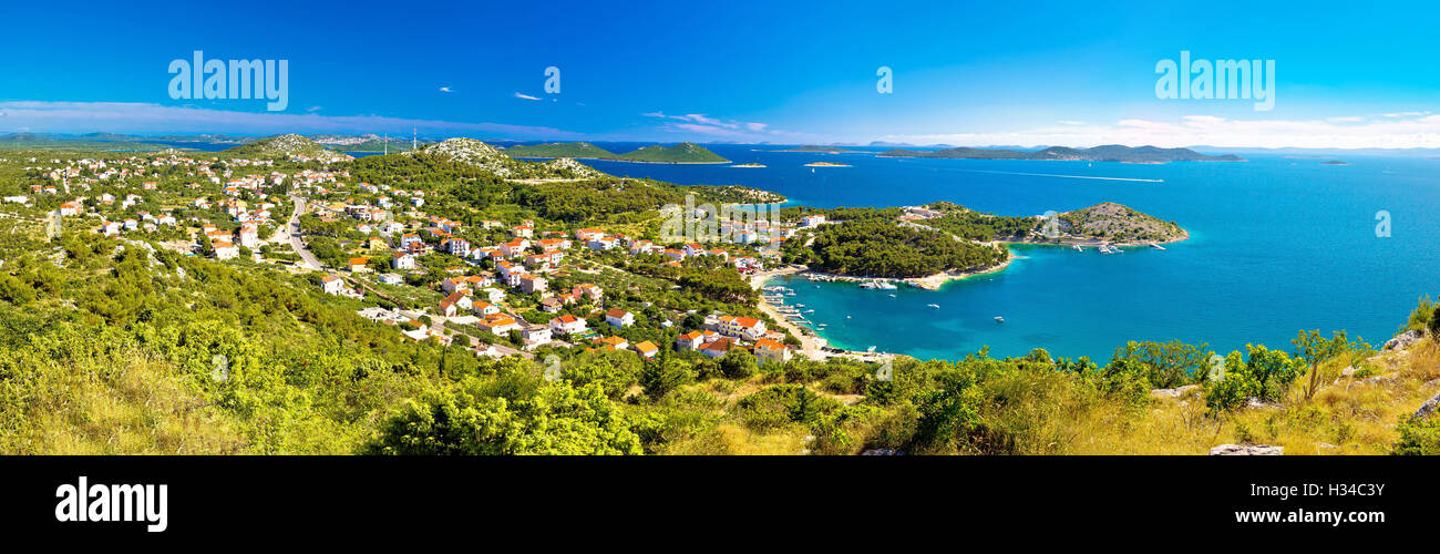 Drage Pakostanske Panorama Luftbild mit Nationalpark Kornati Inseln, Dalmatien, Kroatien Stockfoto