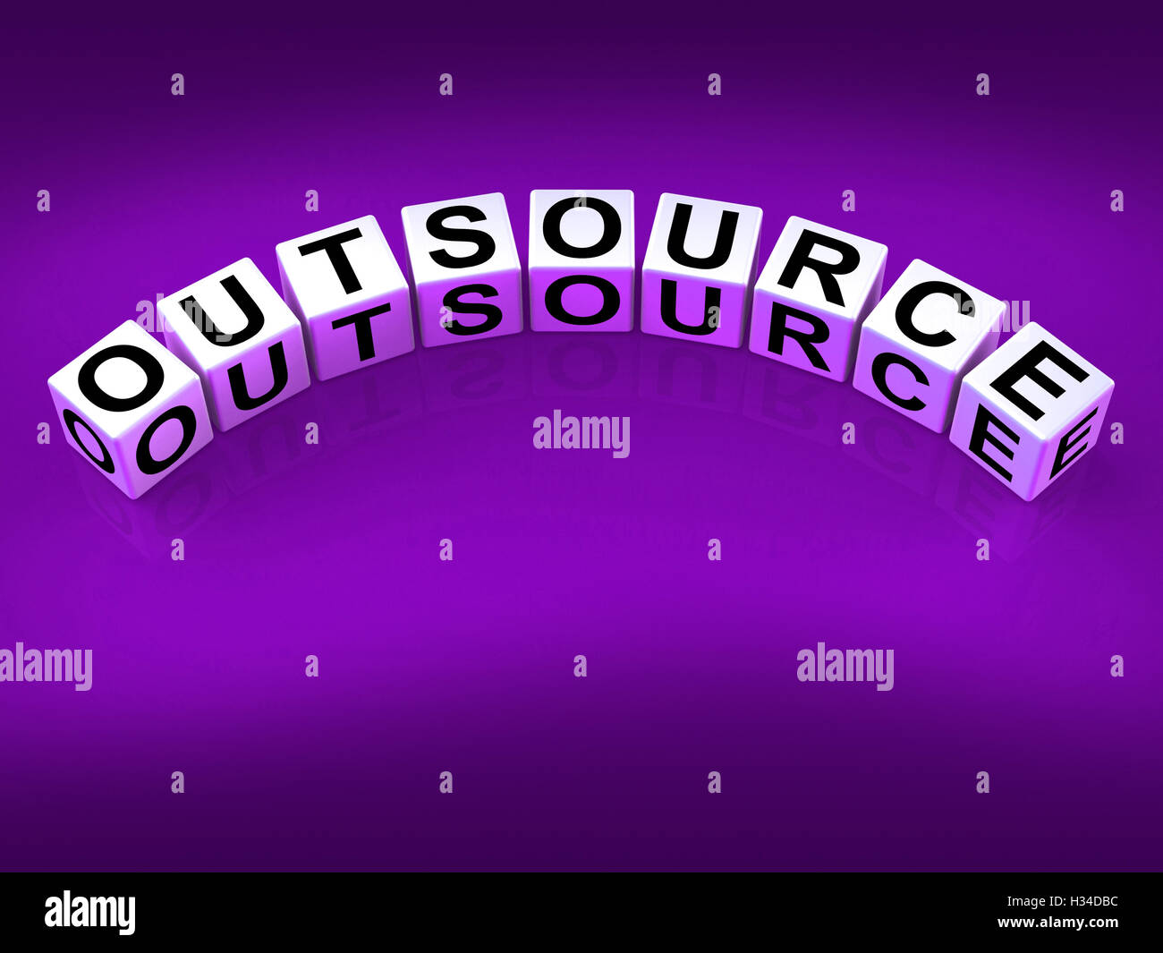 Outsource Blöcke Show Outsourcing und Contracting-Beschäftigung Stockfoto