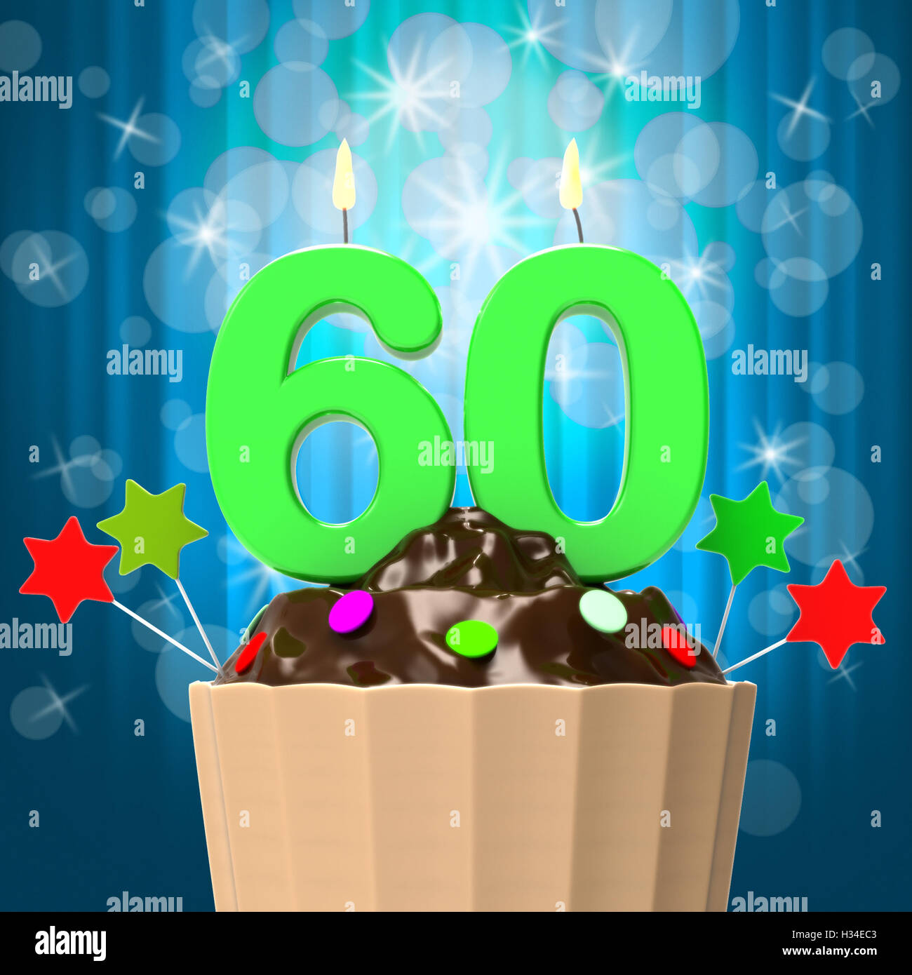 Sechzig Kerze auf Cupcake Mittel sechzigsten Geburtstag Stockfoto