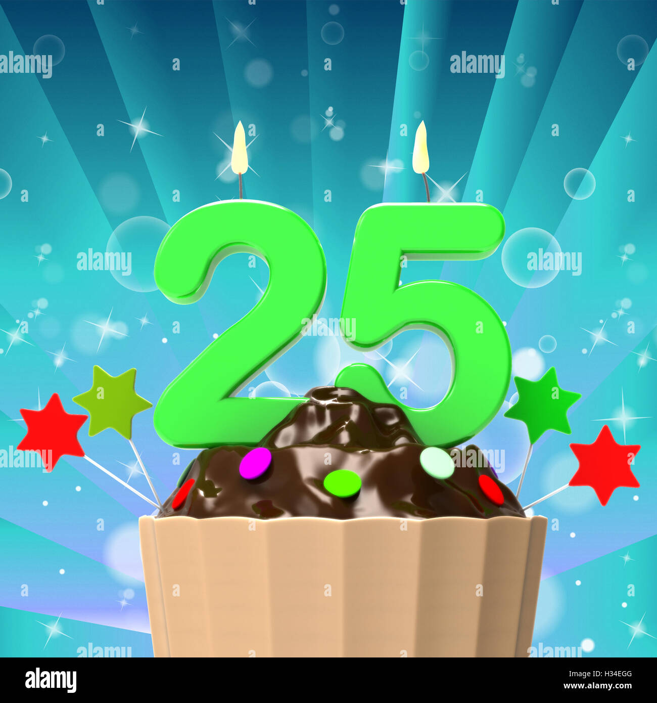 Fünfundzwanzig Kerze auf Cupcake Mittel Geburtstag oder Celebra Stockfoto