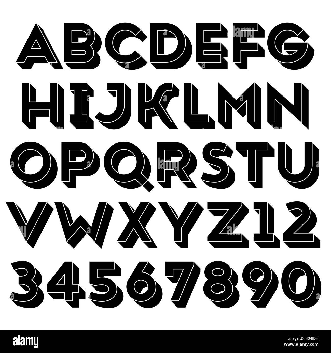 Handgemachte sans-Serif Schriftkegel. Fettdruck 3d extrudiert. Raster-Version. Stockfoto