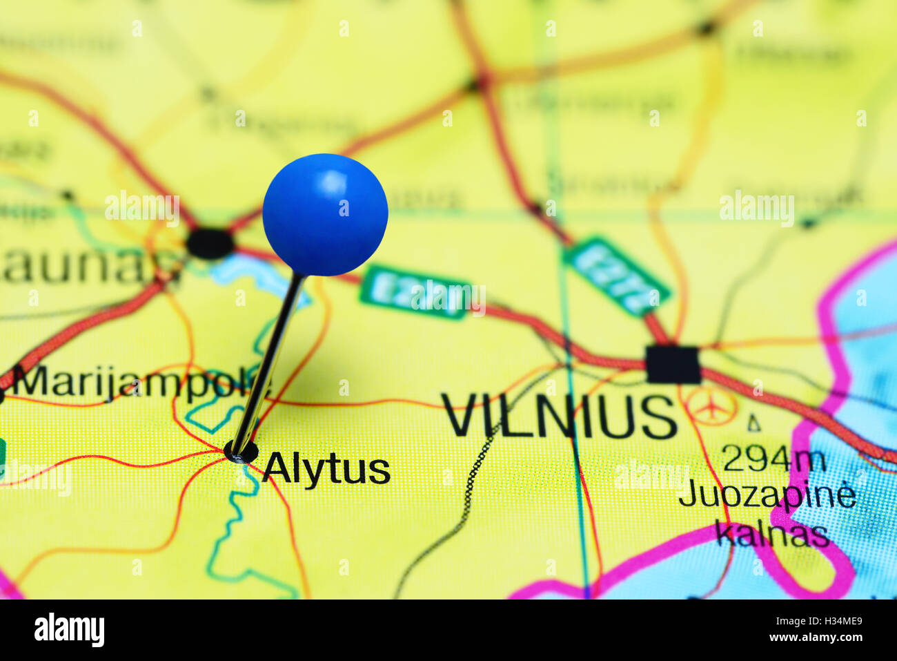 Alytus, fixiert auf einer Karte von Litauen Stockfoto