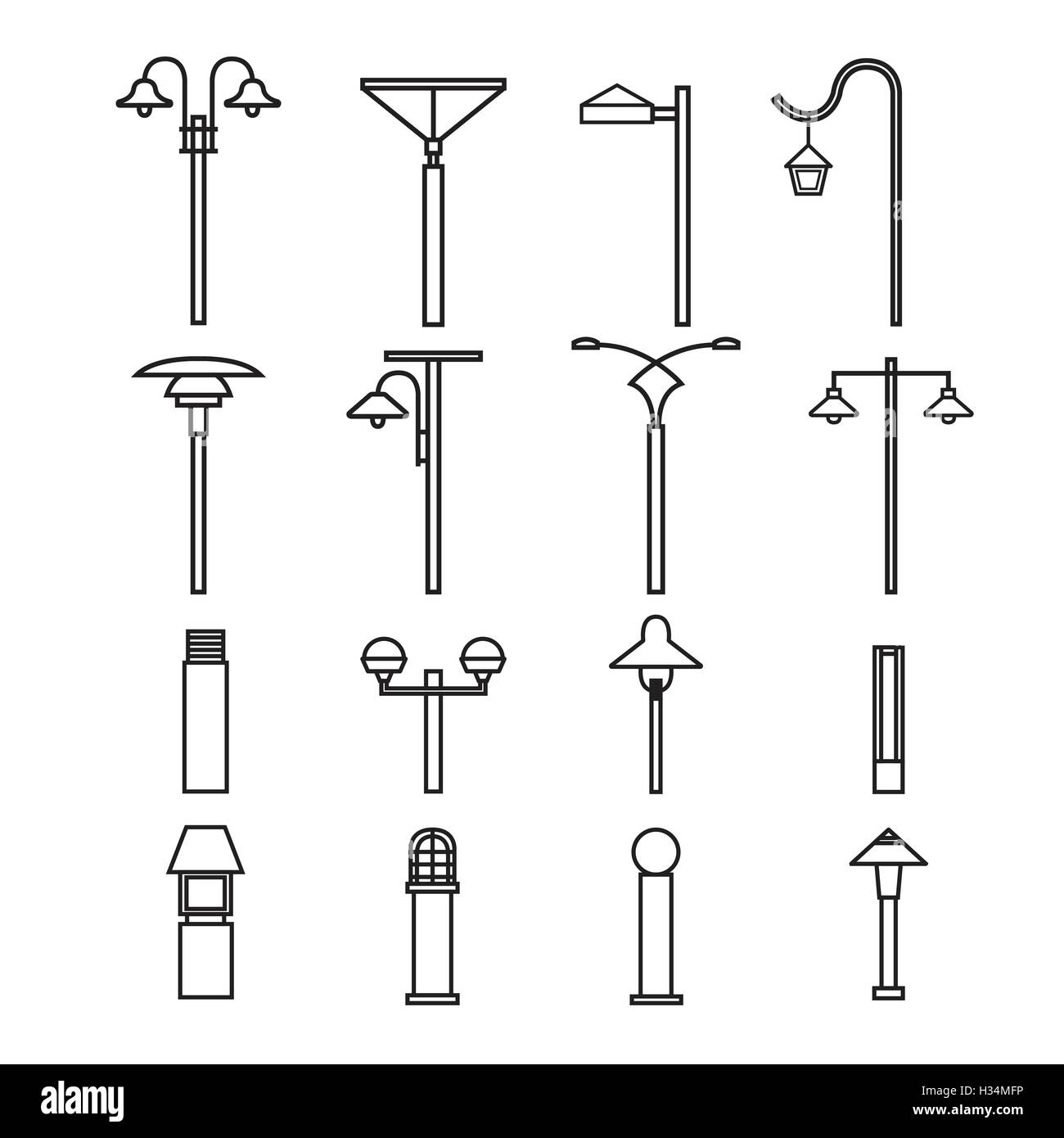 Straßenbeleuchtung und Außenleuchten-set Stock Vektor